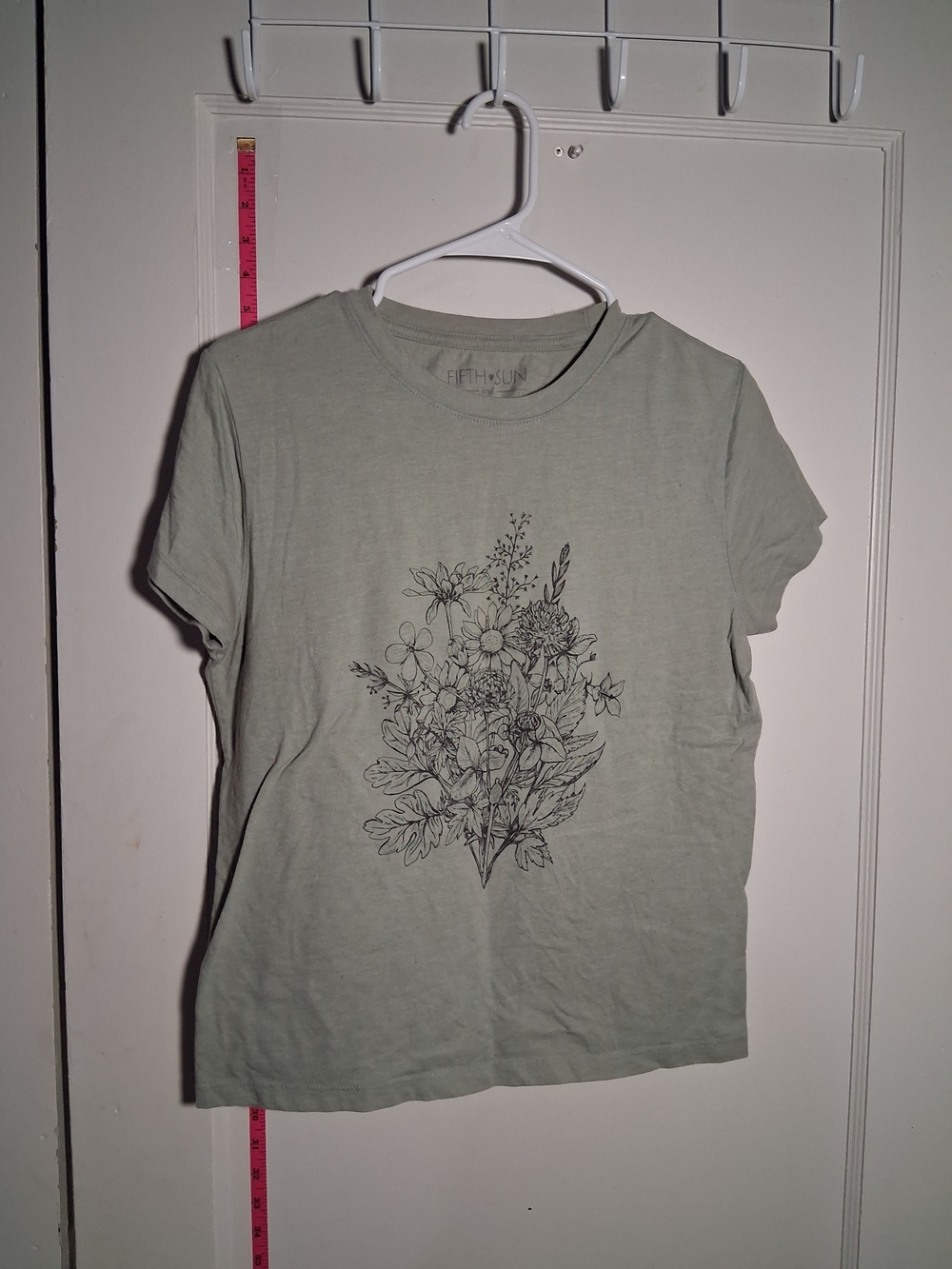 Fifth Sun Sage Green Tee with Black Botanical Sketch S
